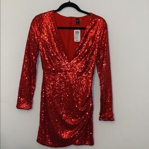 Red Sequins Low-Plunge Dress
